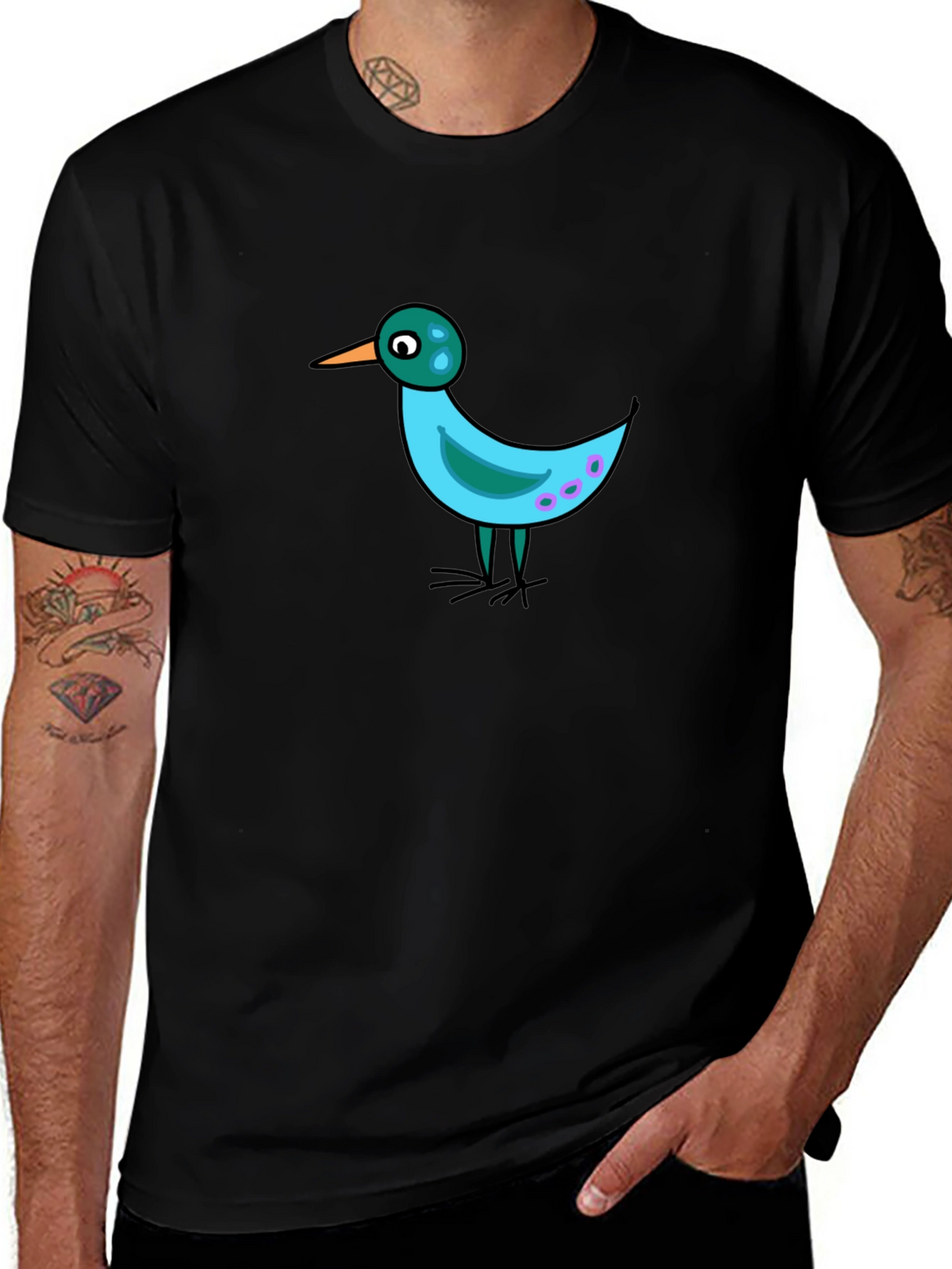 Whimsical Bird Graphic Tee - Black Casual Shirt