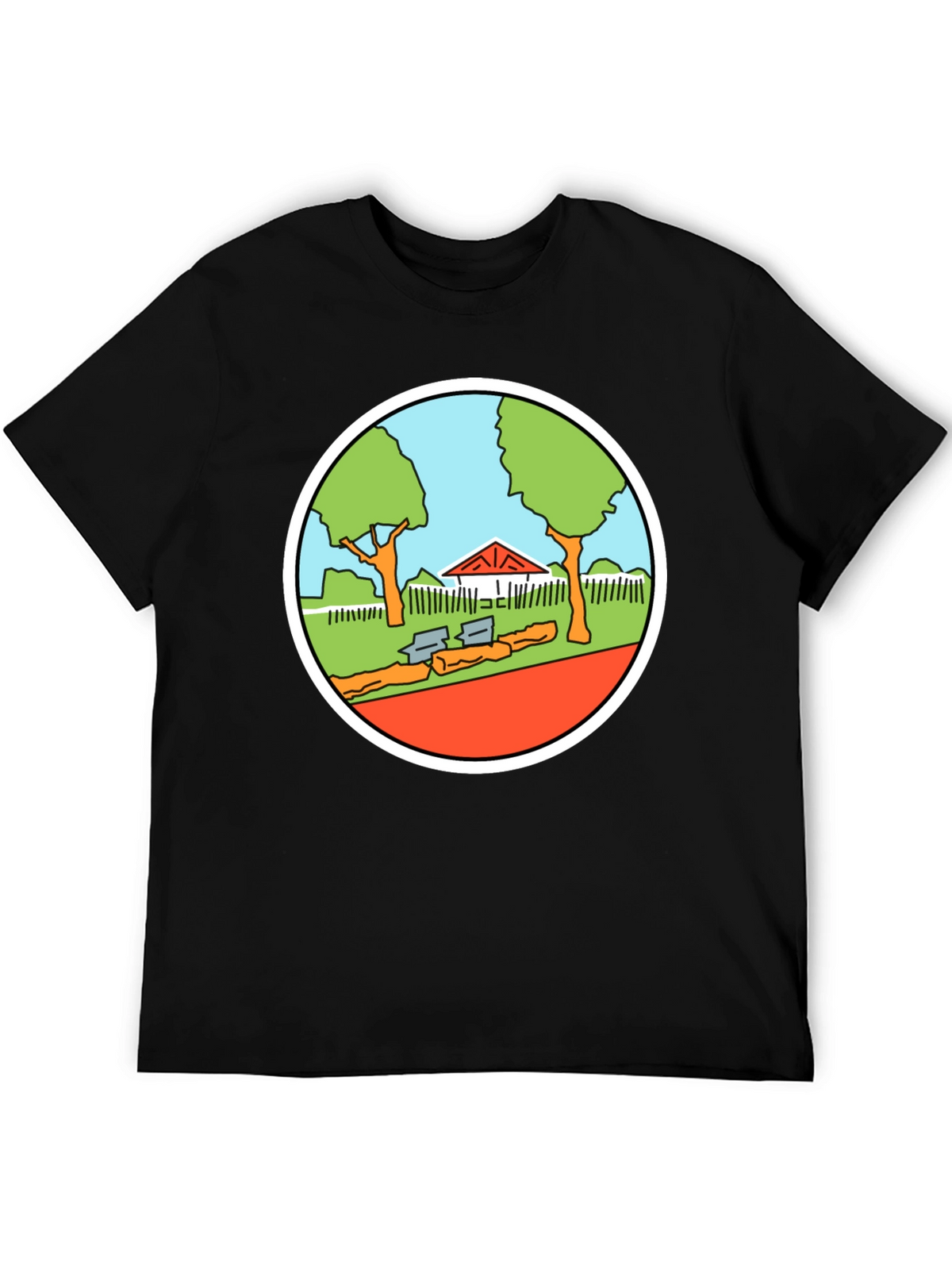 Cartoon Park Graphic Tee - Black Cotton T-Shirt
