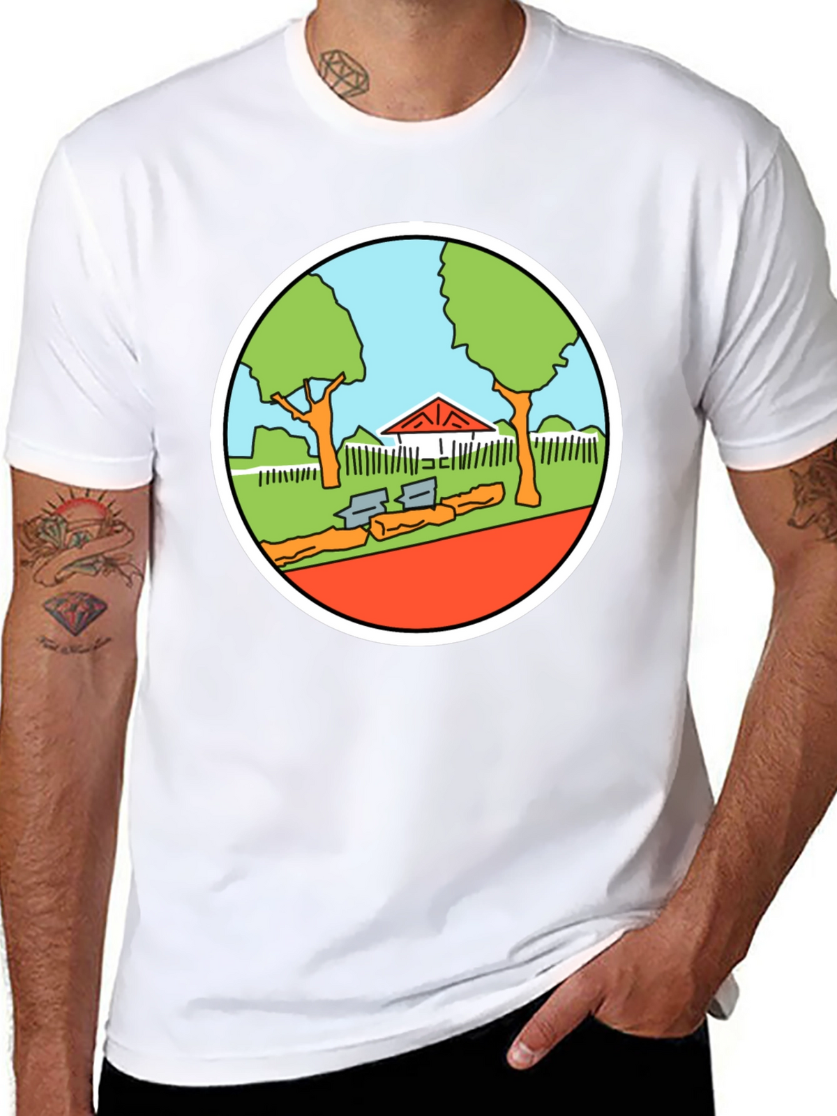 Cartoon Park Graphic Tee - Black Cotton T-Shirt