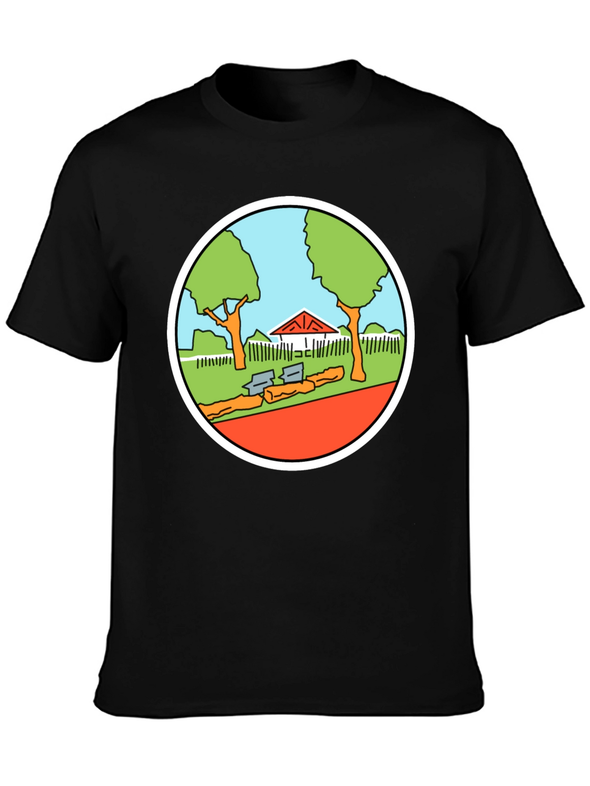 Cartoon Park Graphic Tee - Black Cotton T-Shirt