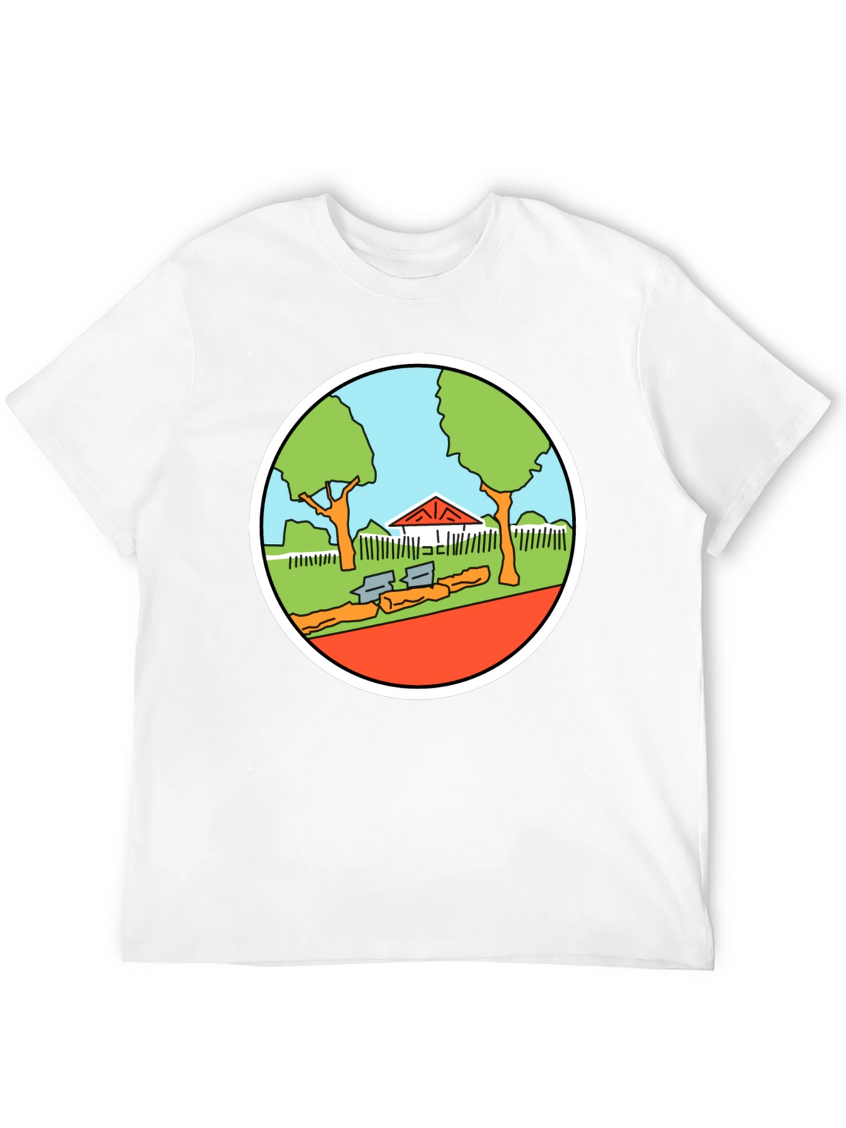 Cartoon Park Graphic Tee - Black Cotton T-Shirt