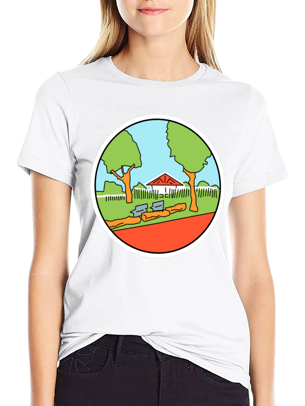 Cartoon Park Graphic Tee - Black Cotton T-Shirt