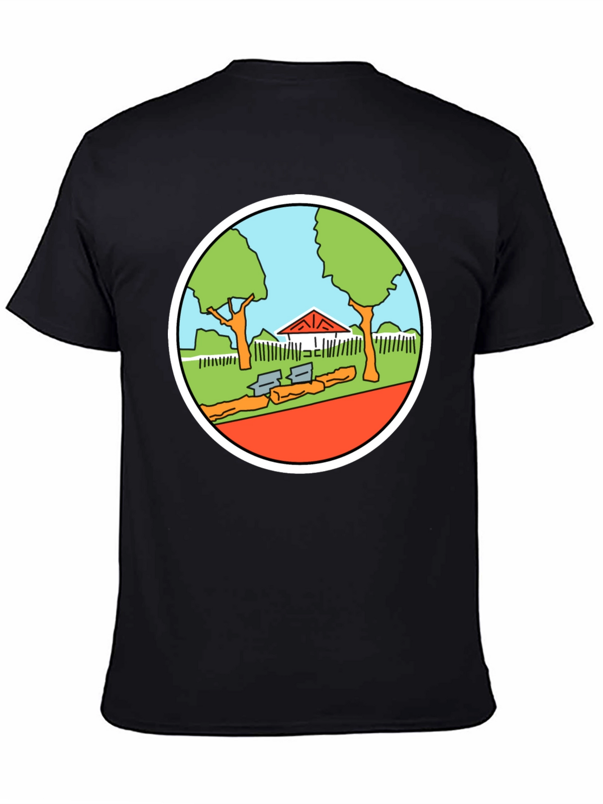 Cartoon Park Graphic Tee - Black Cotton T-Shirt