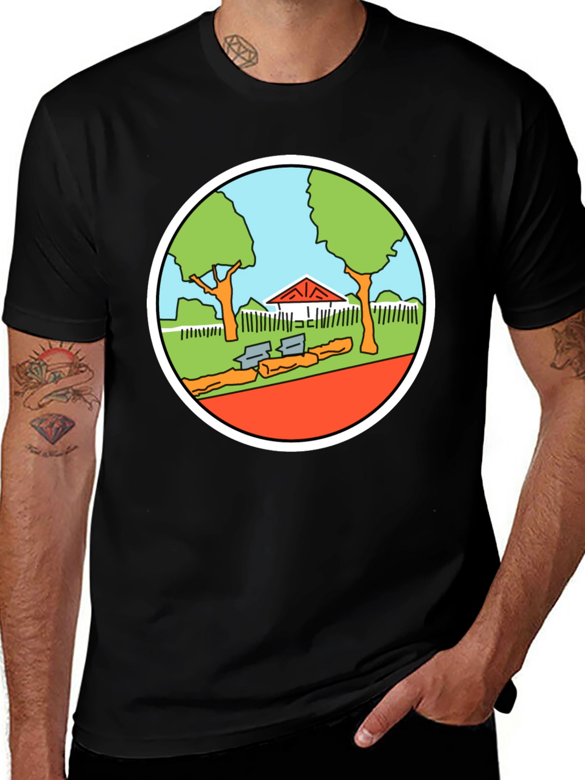 Cartoon Park Graphic Tee - Black Cotton T-Shirt