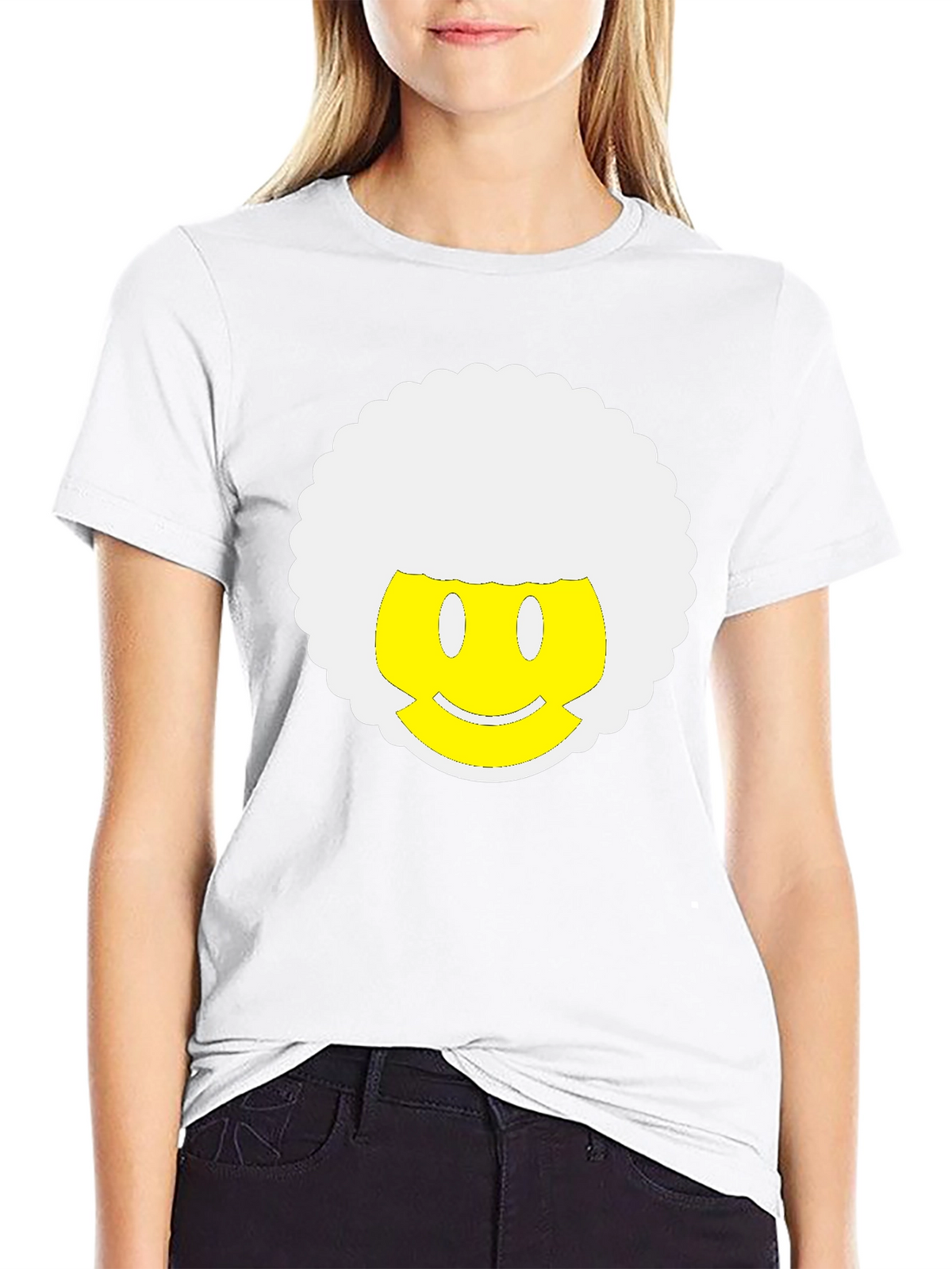 Retro Afro Smiley Face Black T-Shirt