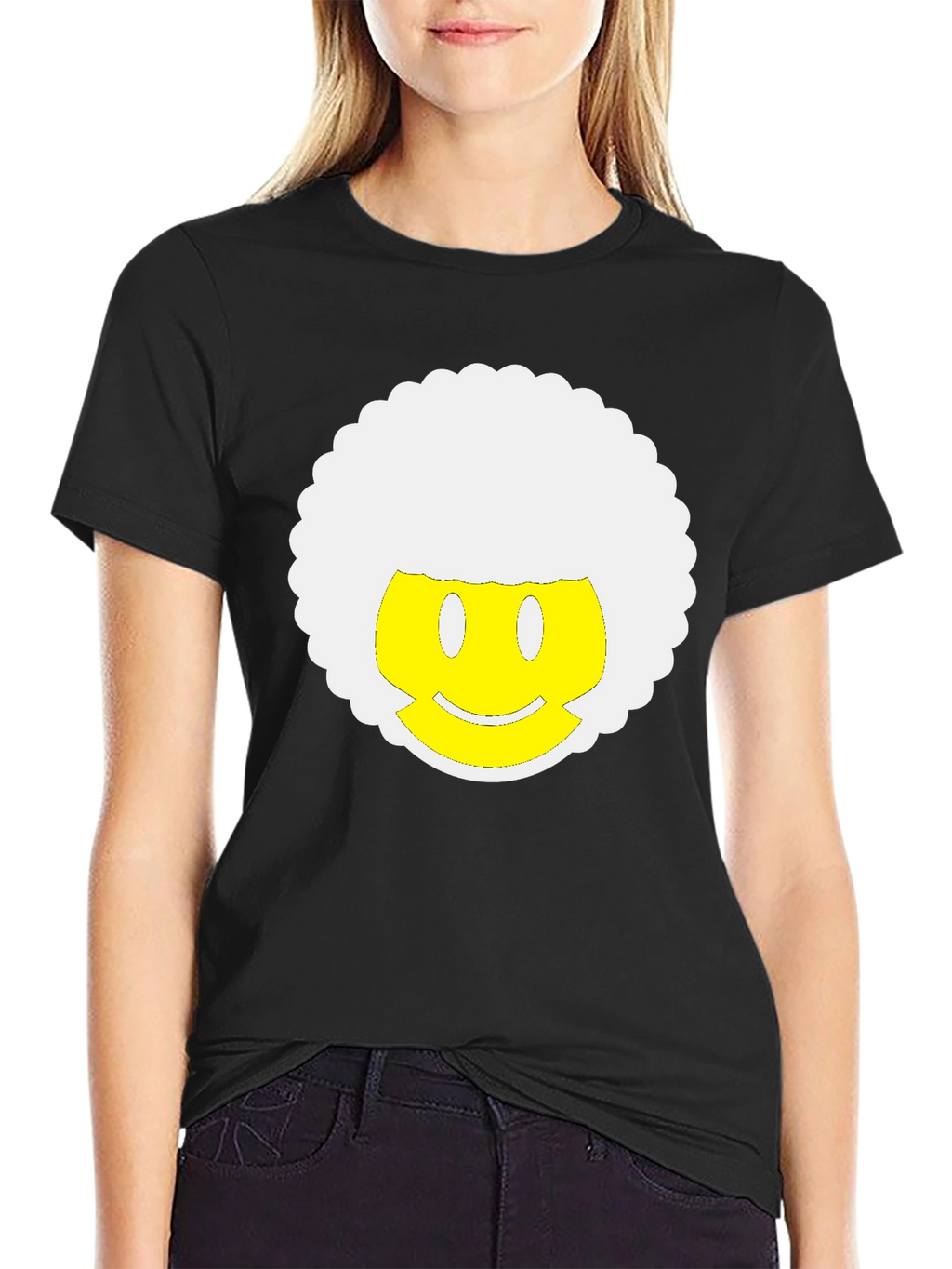Retro Afro Smiley Face Black T-Shirt