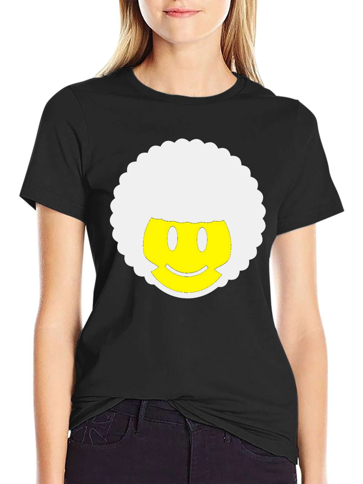 Retro Afro Smiley Face Black T-Shirt
