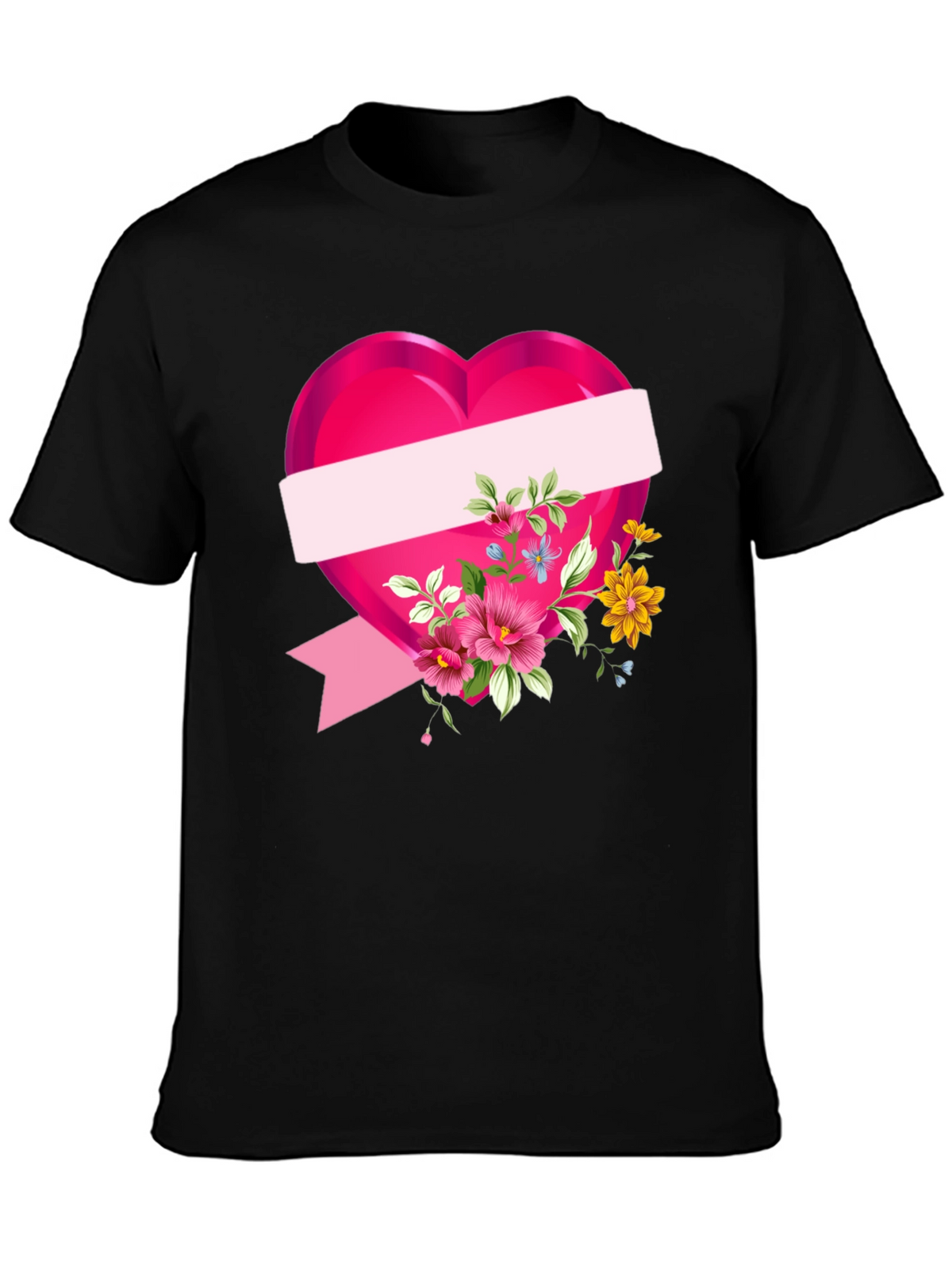 Floral Heart Graphic T-Shirt - Black
