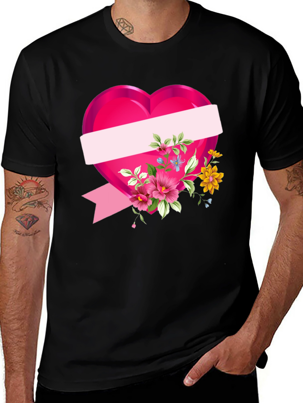 Floral Heart Graphic T-Shirt - Black