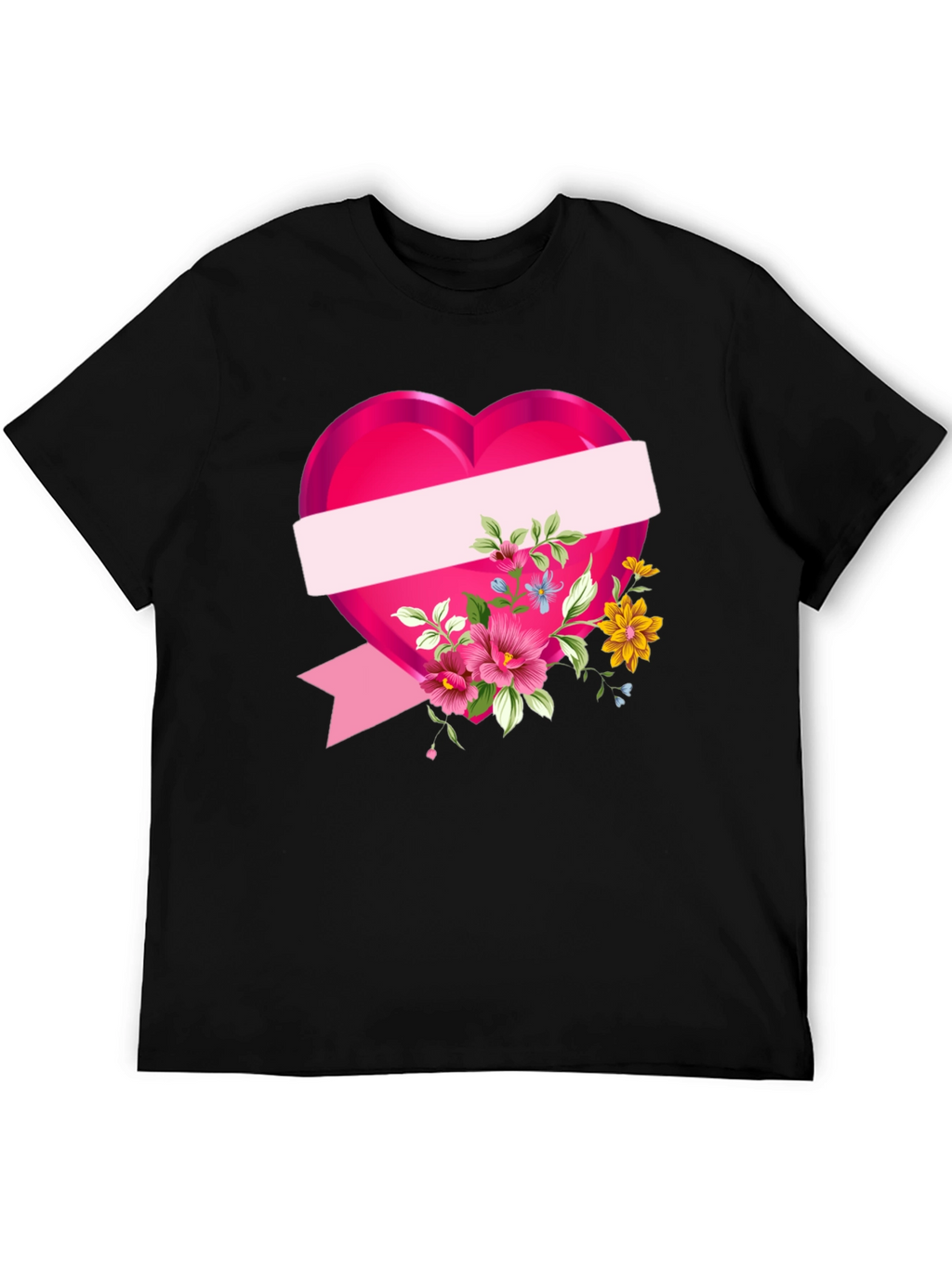 Floral Heart Graphic T-Shirt - Black