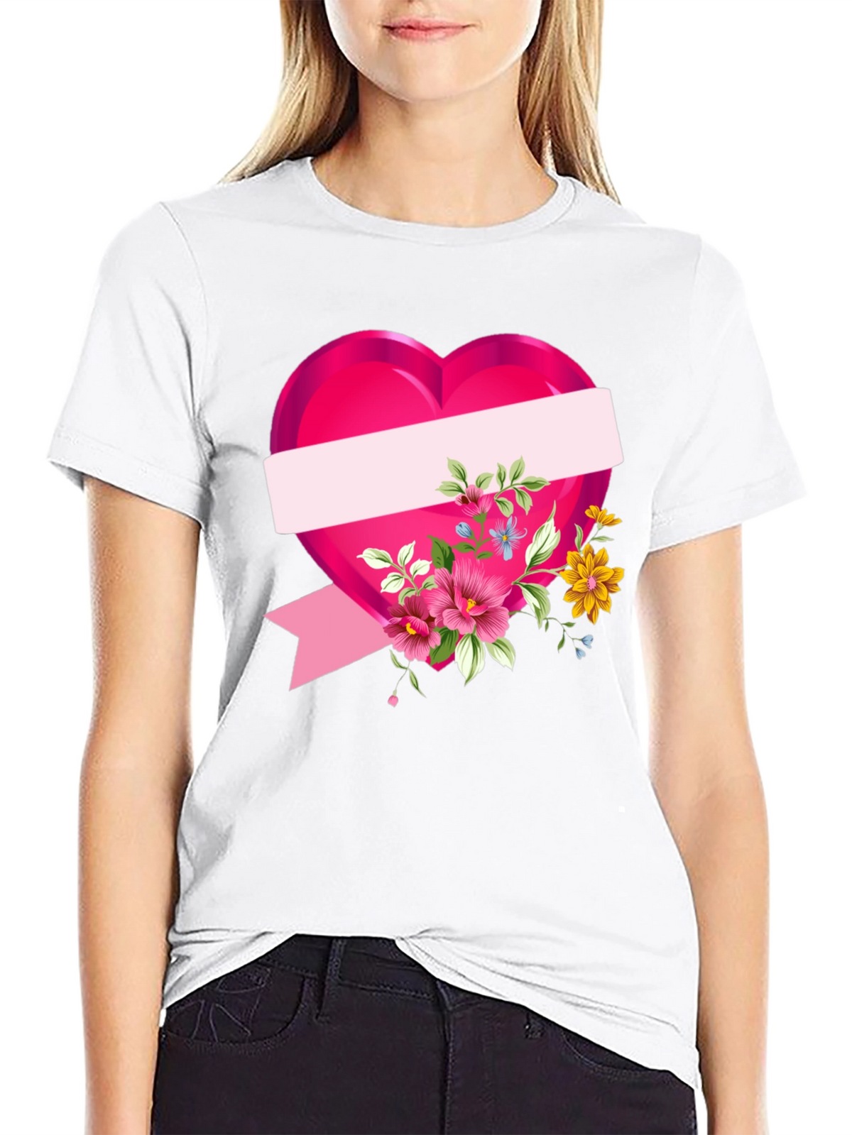 Floral Heart Graphic T-Shirt - Black