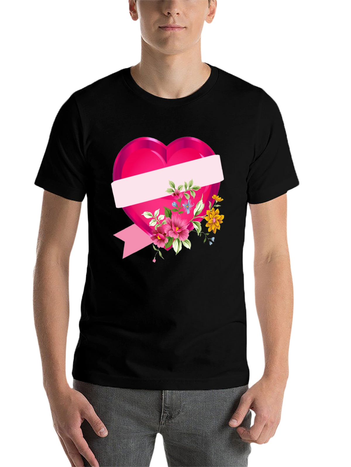 Floral Heart Graphic T-Shirt - Black
