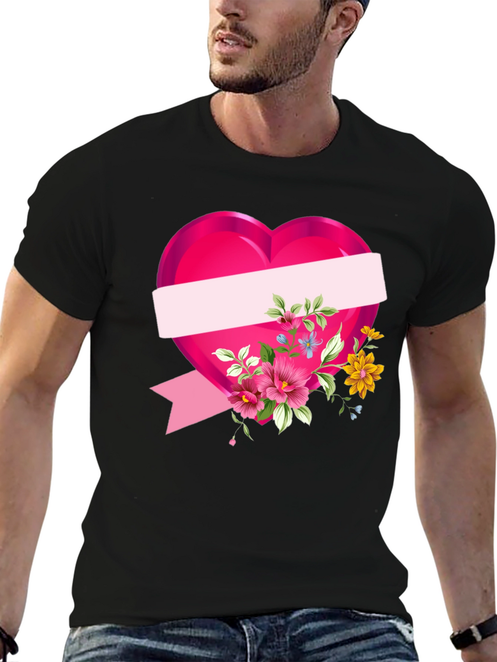 Floral Heart Graphic T-Shirt - Black