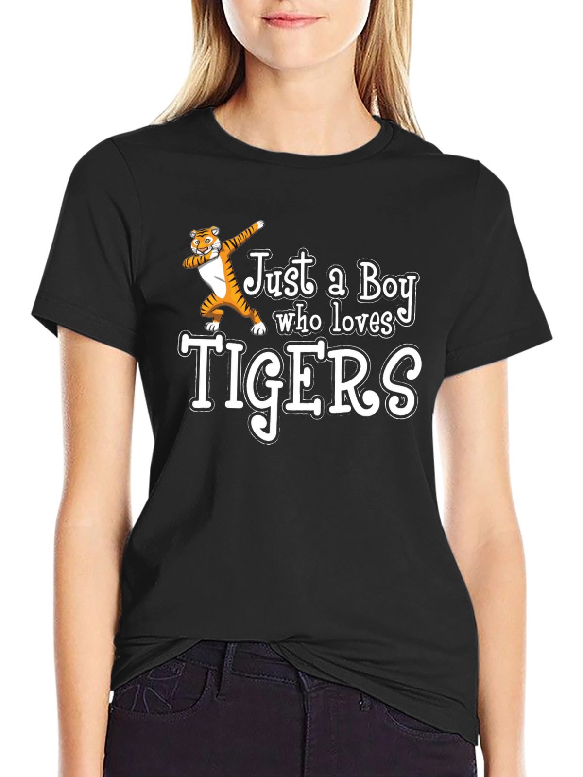 Boy Who Loves Tigers Black T-Shirt