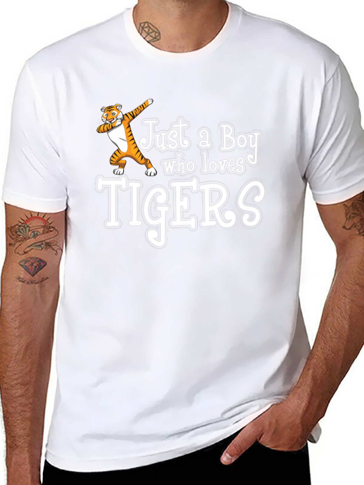 Boy Who Loves Tigers Black T-Shirt