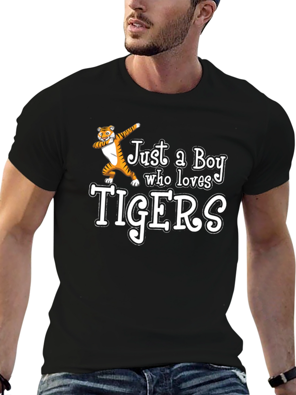 Boy Who Loves Tigers Black T-Shirt