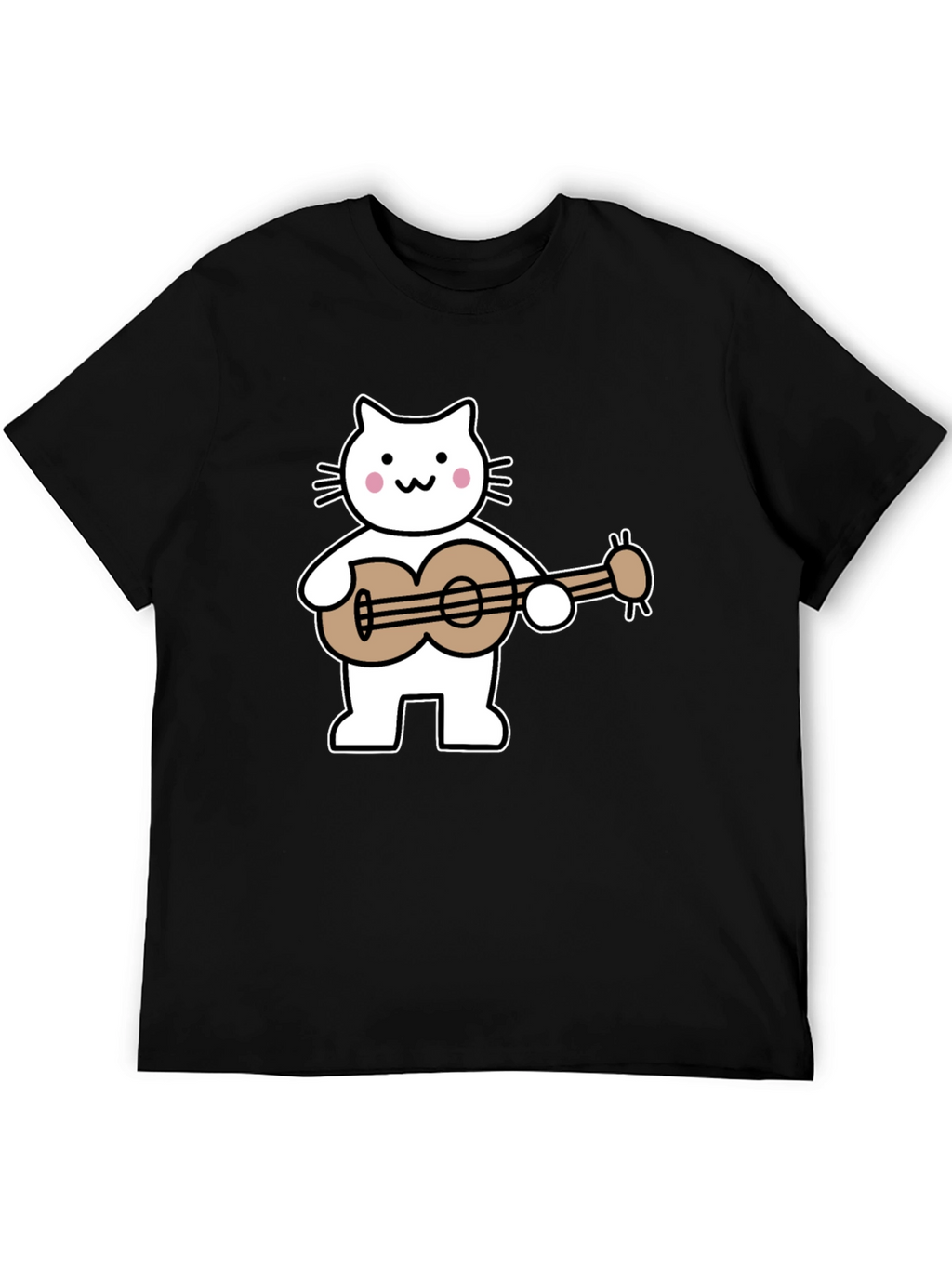 Cat Playing Ukulele Graphic Tee - Black