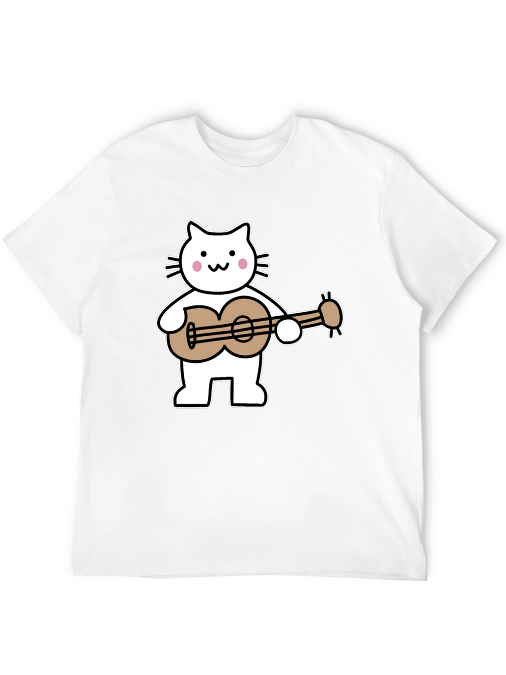 Cat Playing Ukulele Graphic Tee - Black