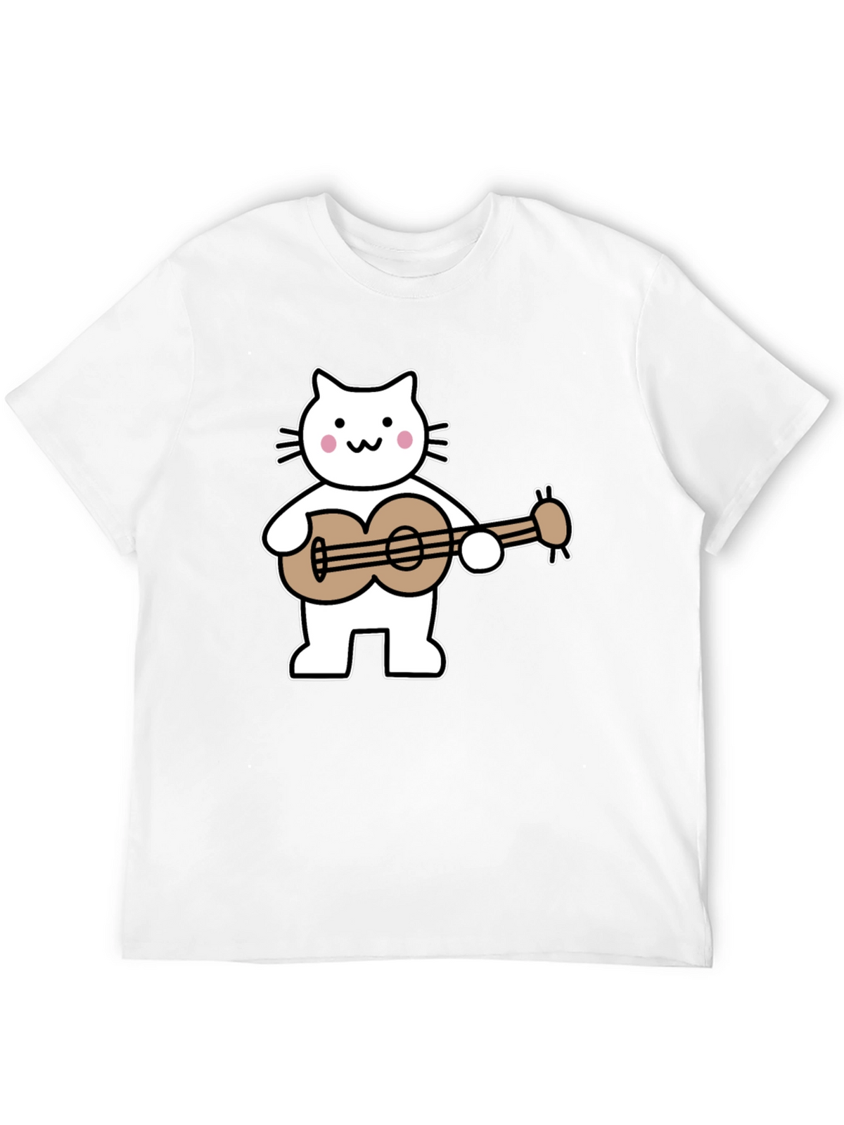 Cat Playing Ukulele Graphic Tee - Black