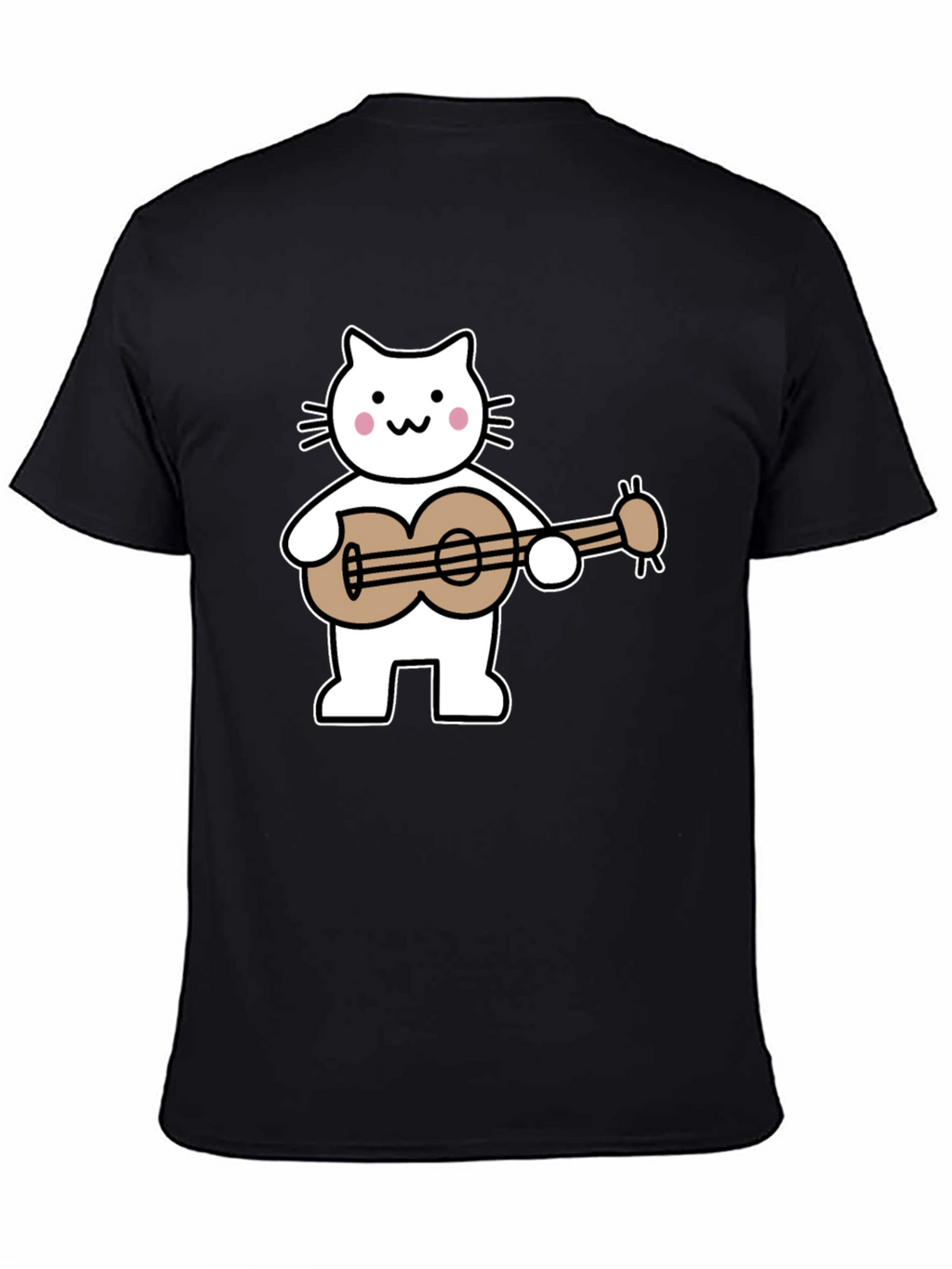 Cat Playing Ukulele Graphic Tee - Black