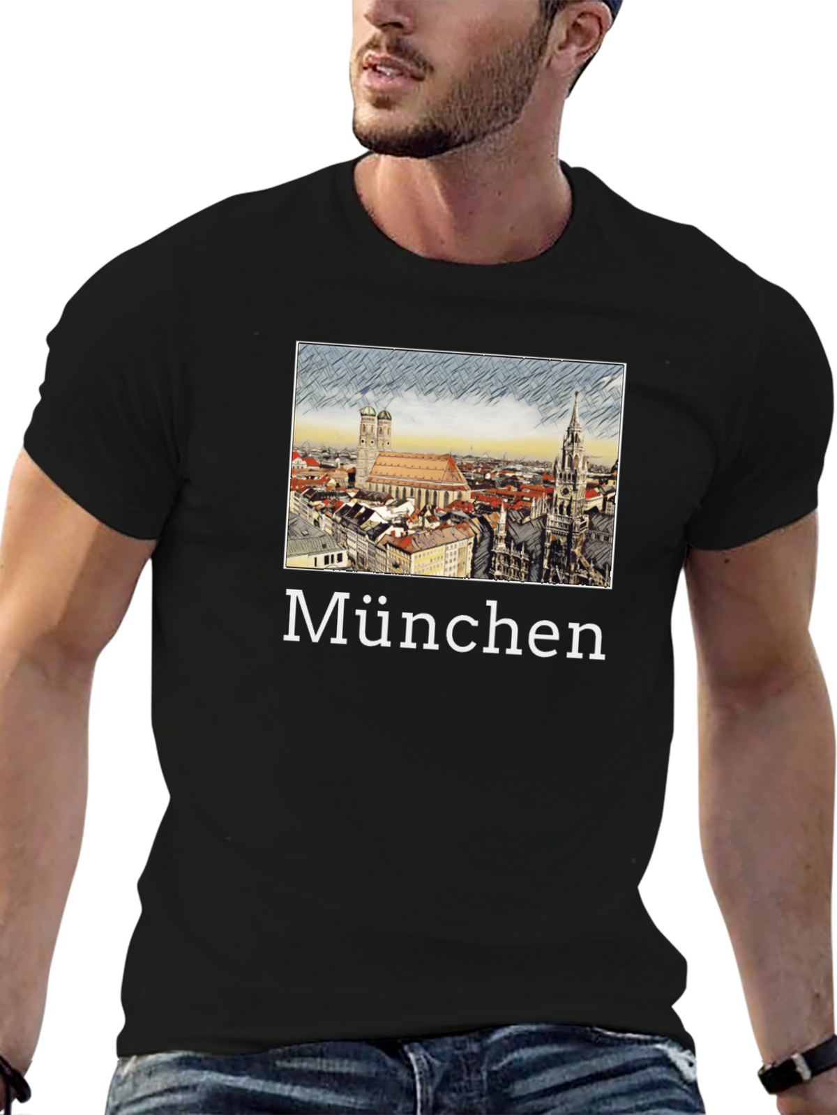 München Skyline T-Shirt - Black Cotton Tee
