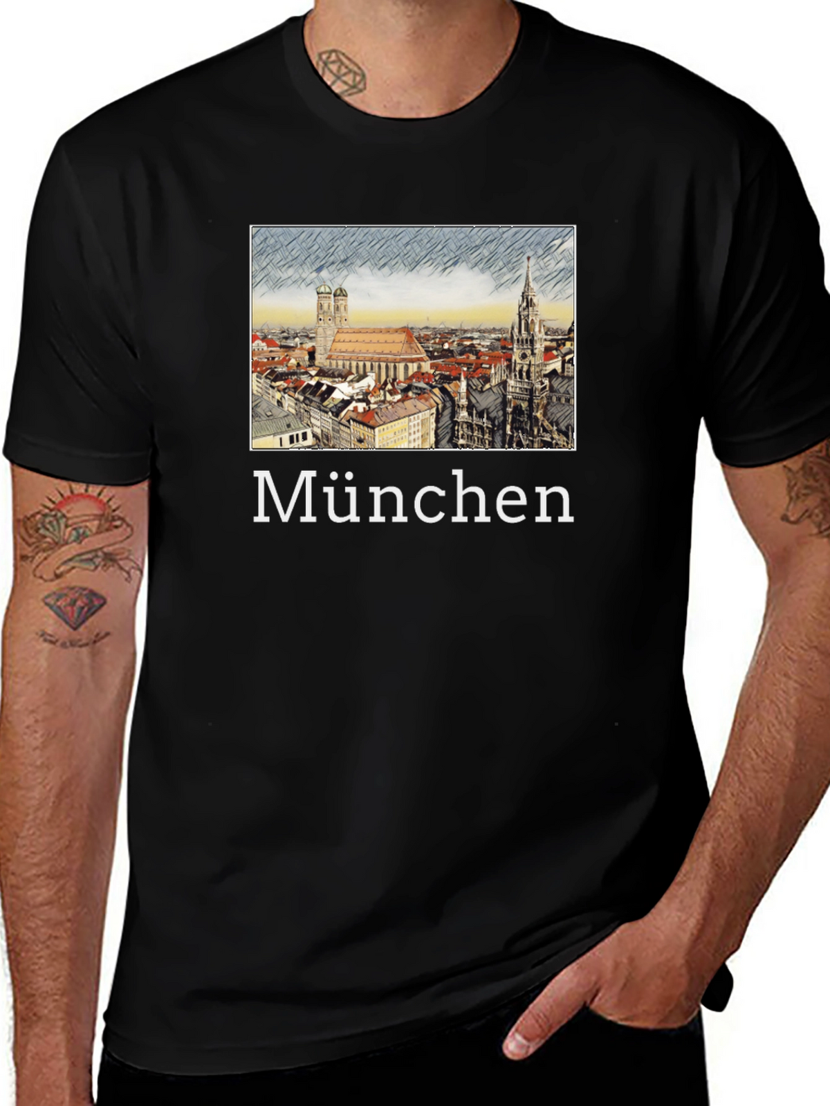 München Skyline T-Shirt - Black Cotton Tee