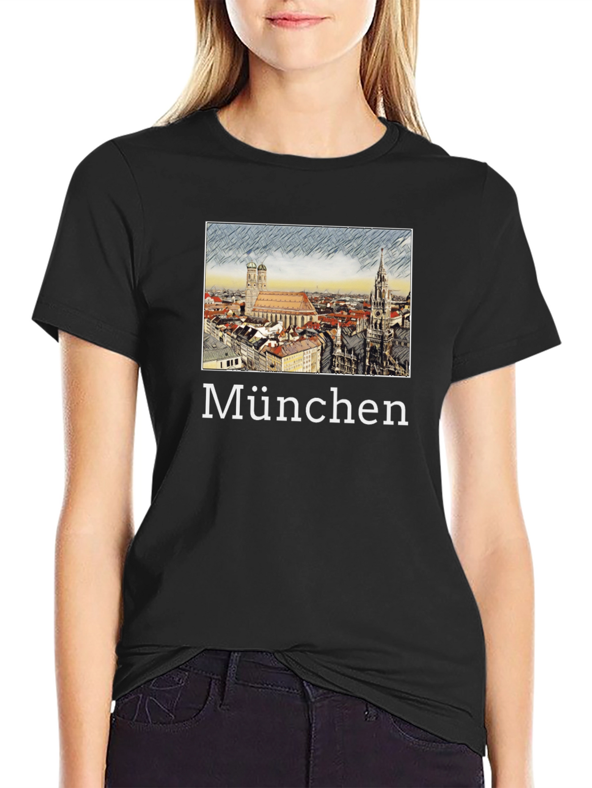 München Skyline T-Shirt - Black Cotton Tee