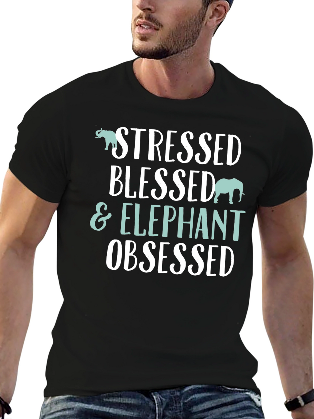 Stressed Blessed & Elephant Obsessed Black T-Shirt