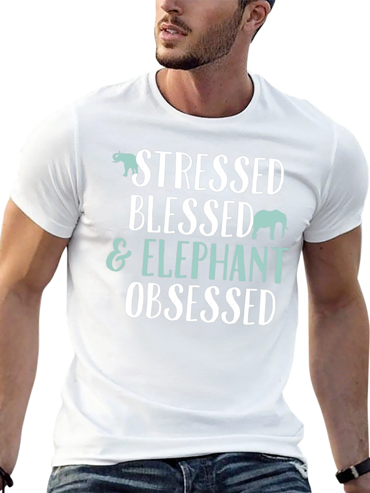 Stressed Blessed & Elephant Obsessed Black T-Shirt