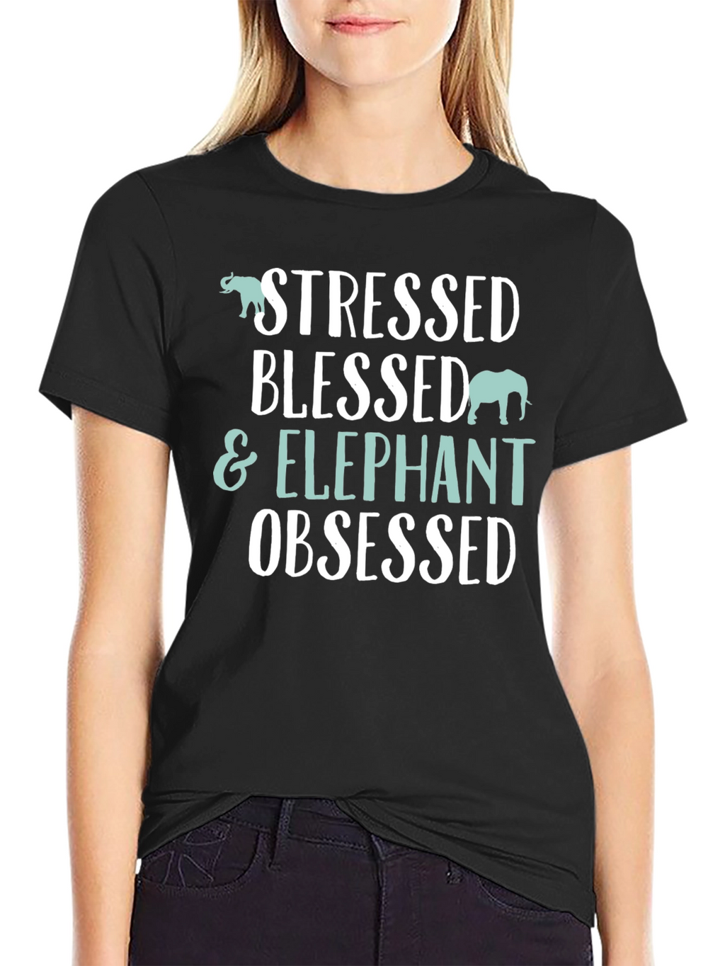 Stressed Blessed & Elephant Obsessed Black T-Shirt