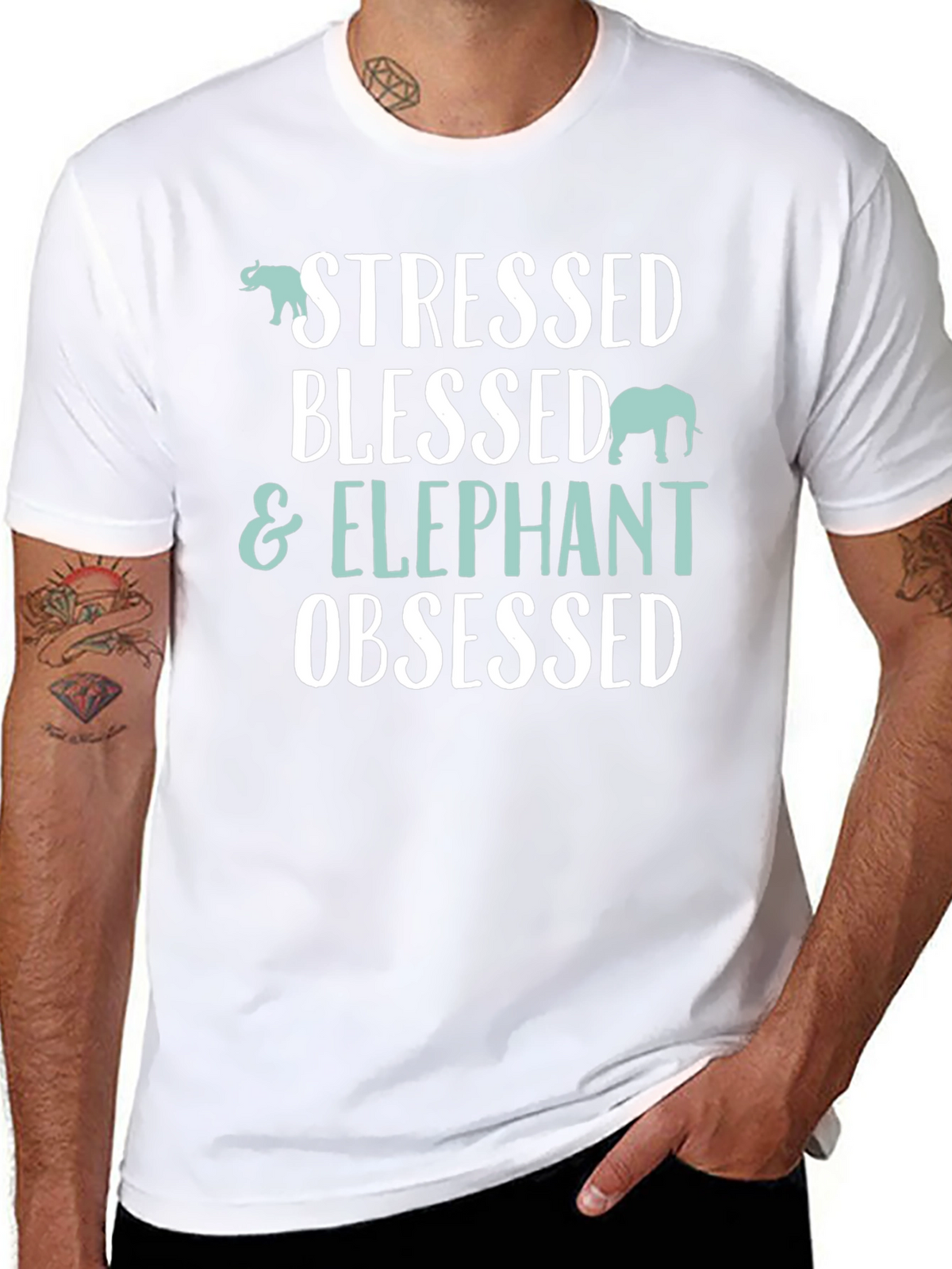 Stressed Blessed & Elephant Obsessed Black T-Shirt