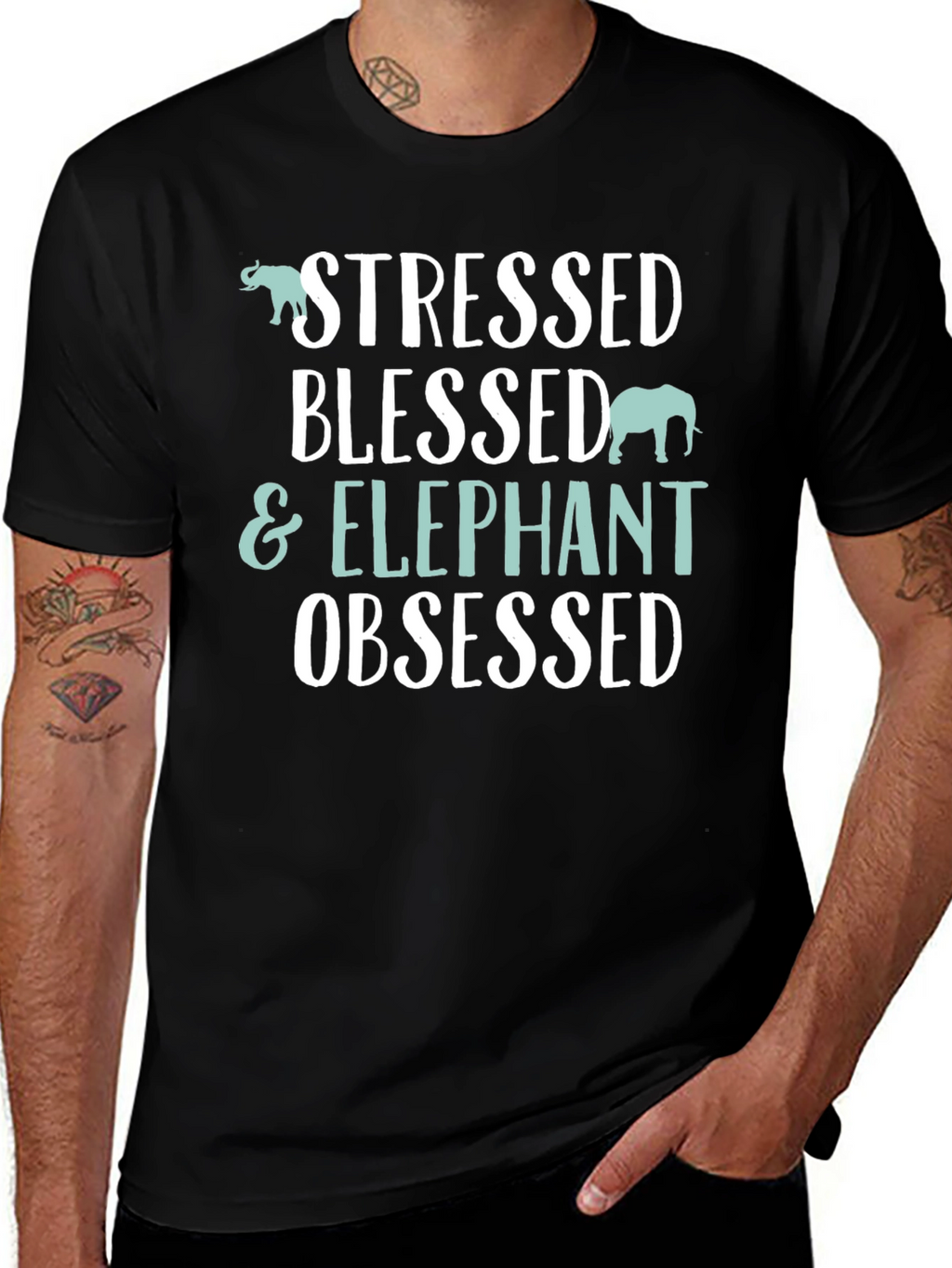 Stressed Blessed & Elephant Obsessed Black T-Shirt