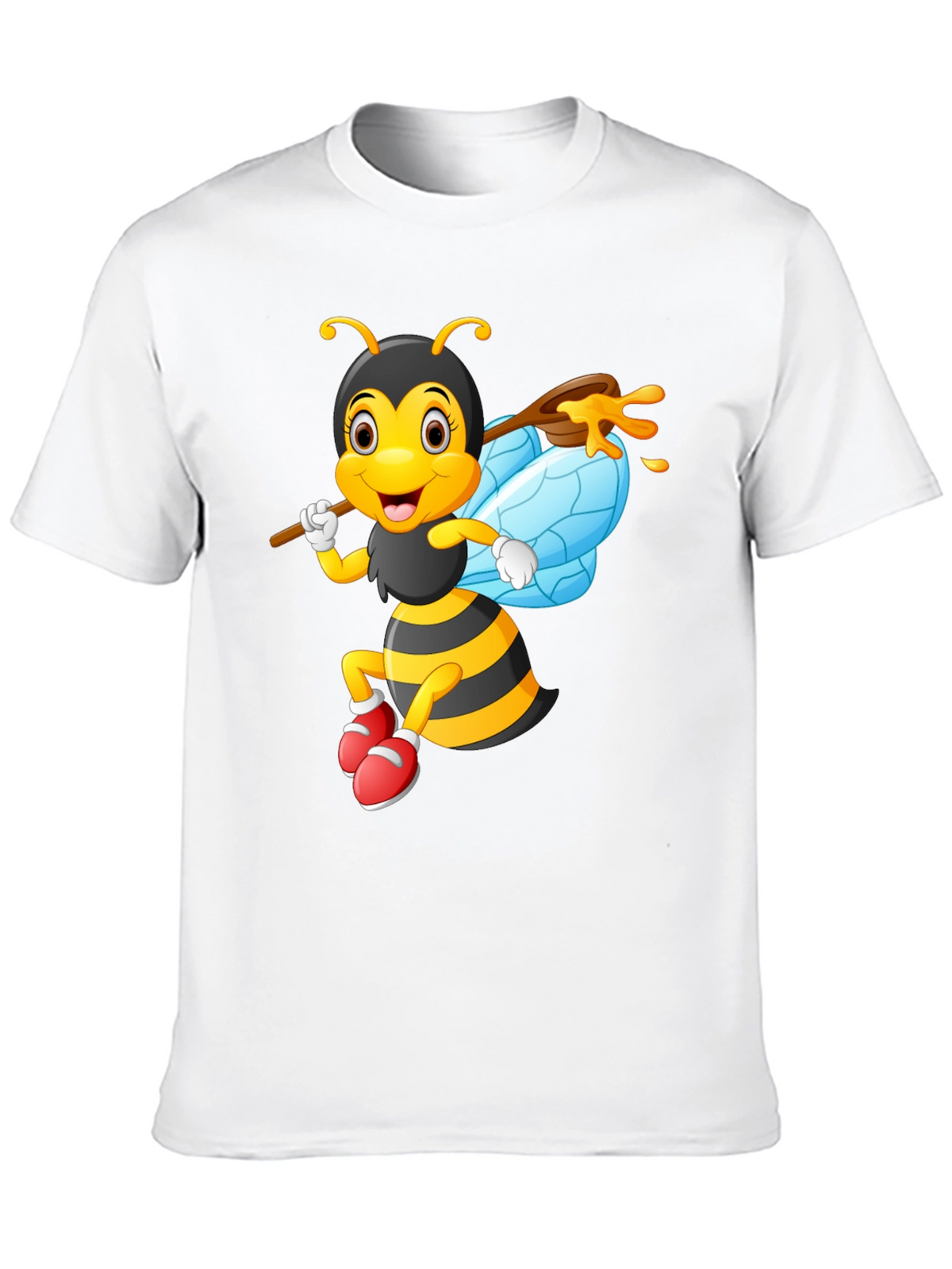 Cartoon Bee Graphic Tee - Black Cotton Blend