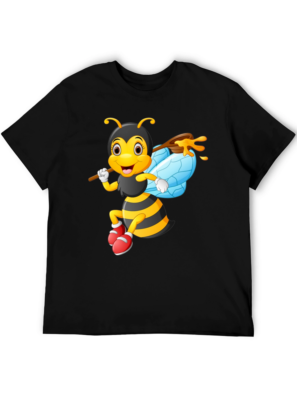 Cartoon Bee Graphic Tee - Black Cotton Blend