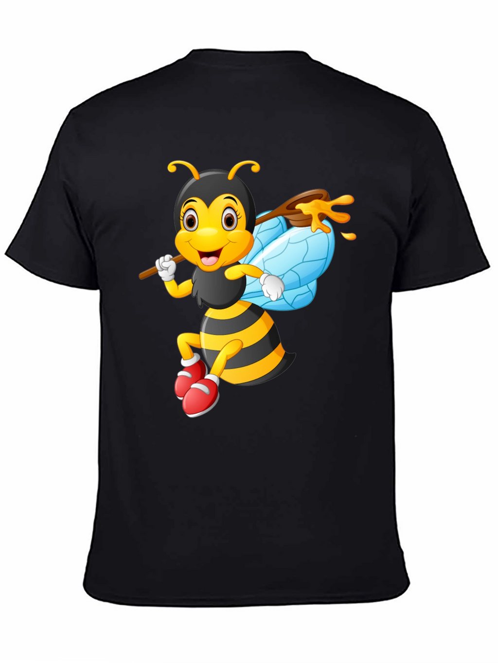Cartoon Bee Graphic Tee - Black Cotton Blend
