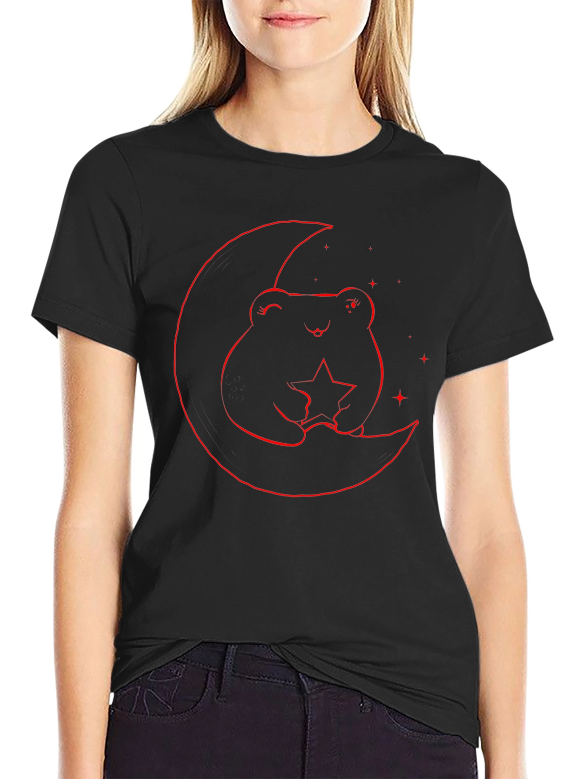Frog on Moon Graphic Tee - Black