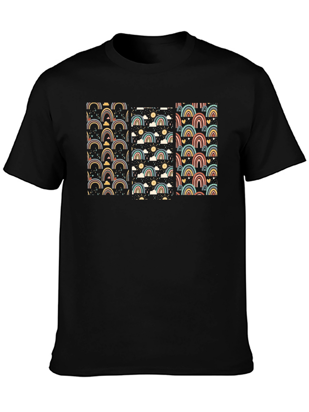 Retro Rainbow Pattern Black T-Shirt