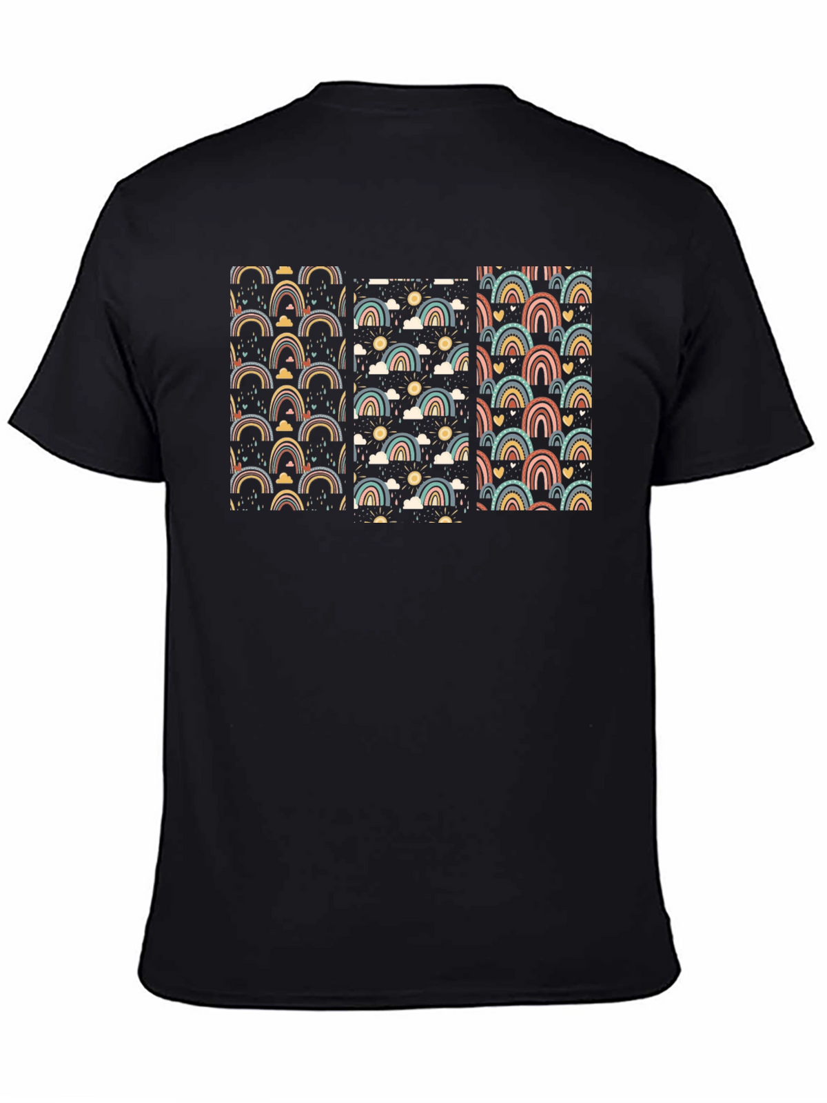 Retro Rainbow Pattern Black T-Shirt