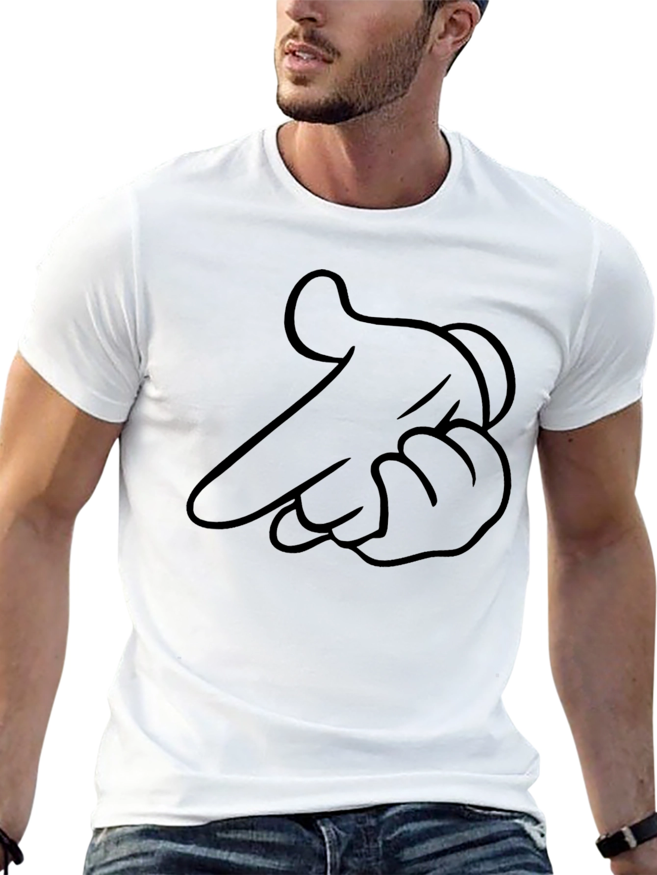 Cartoon Hand Gesture Graphic Black T-Shirt