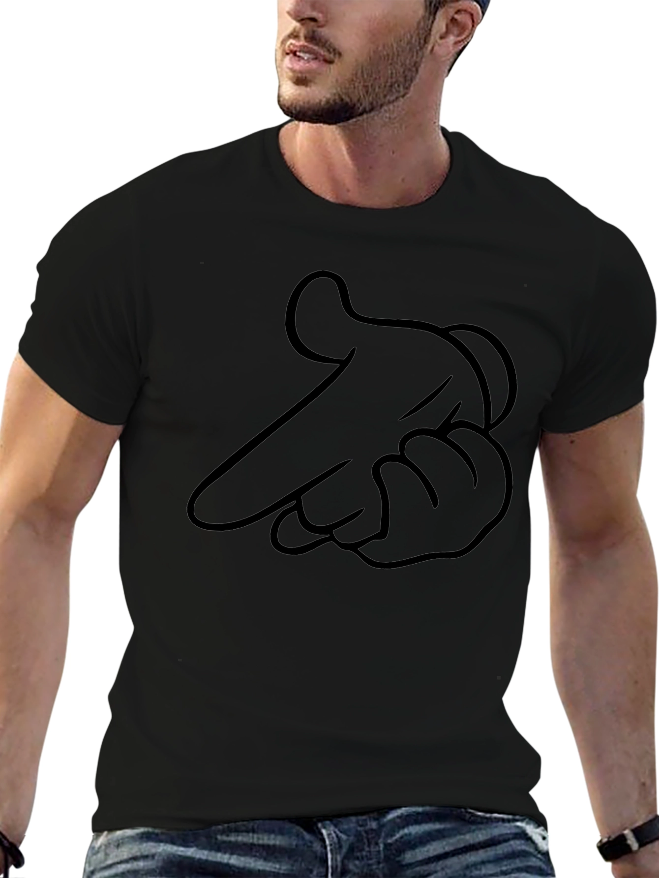 Cartoon Hand Gesture Graphic Black T-Shirt
