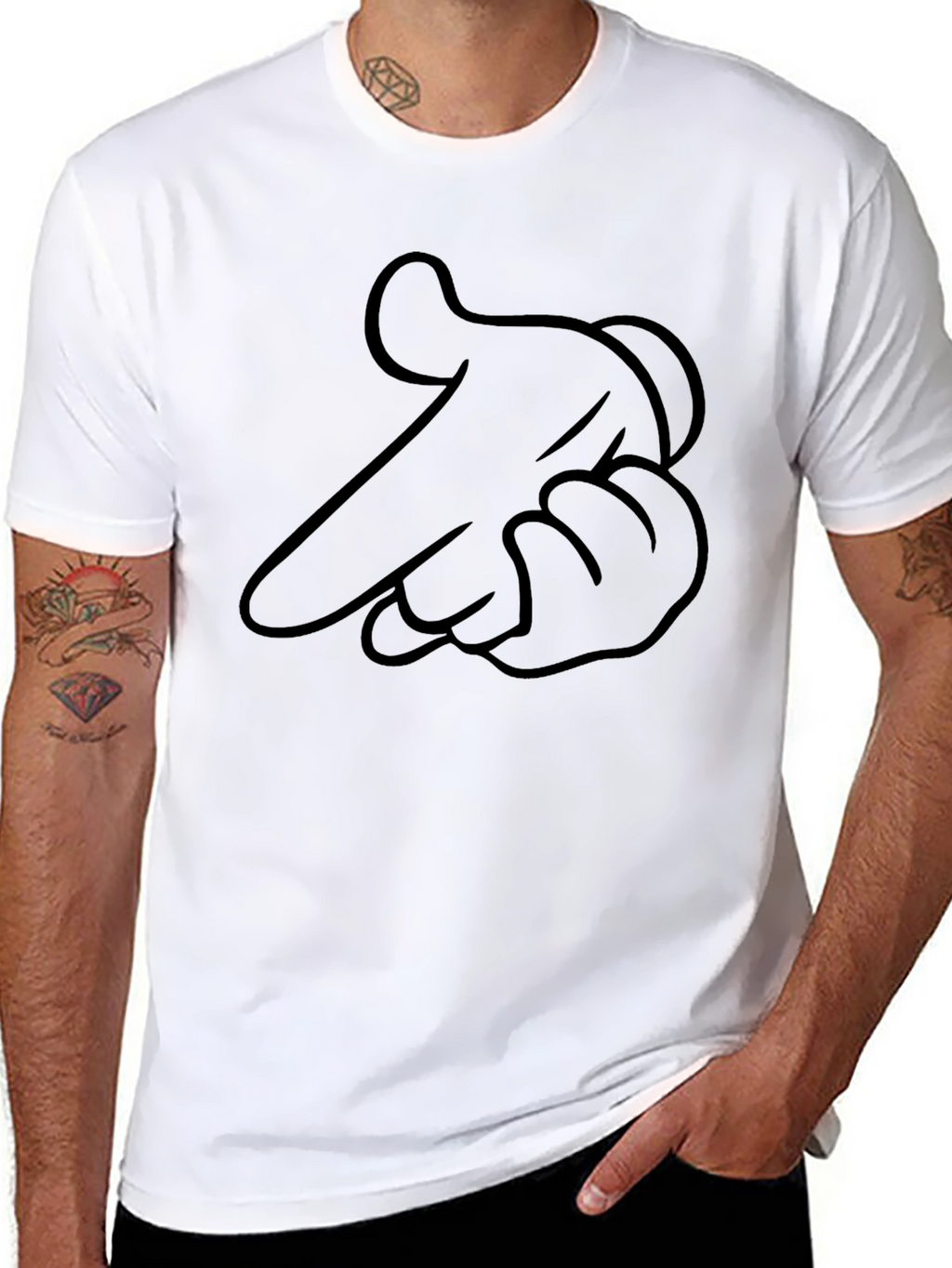 Cartoon Hand Gesture Graphic Black T-Shirt