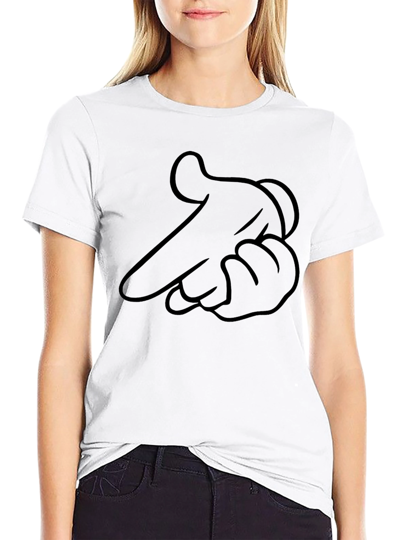 Cartoon Hand Gesture Graphic Black T-Shirt