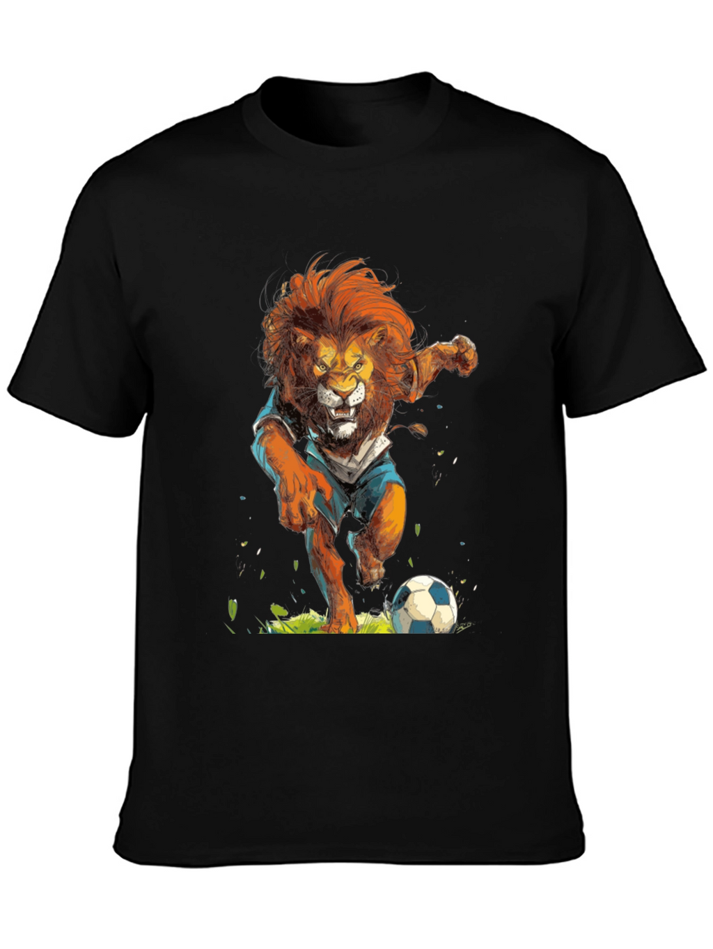 Lion Soccer T-Shirt - Black Graphic Tee