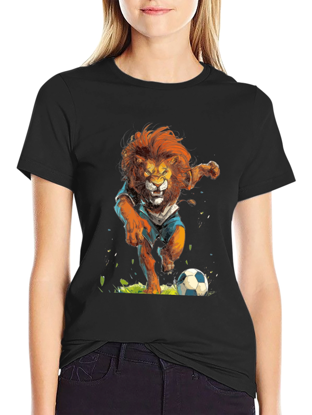 Lion Soccer T-Shirt - Black Graphic Tee