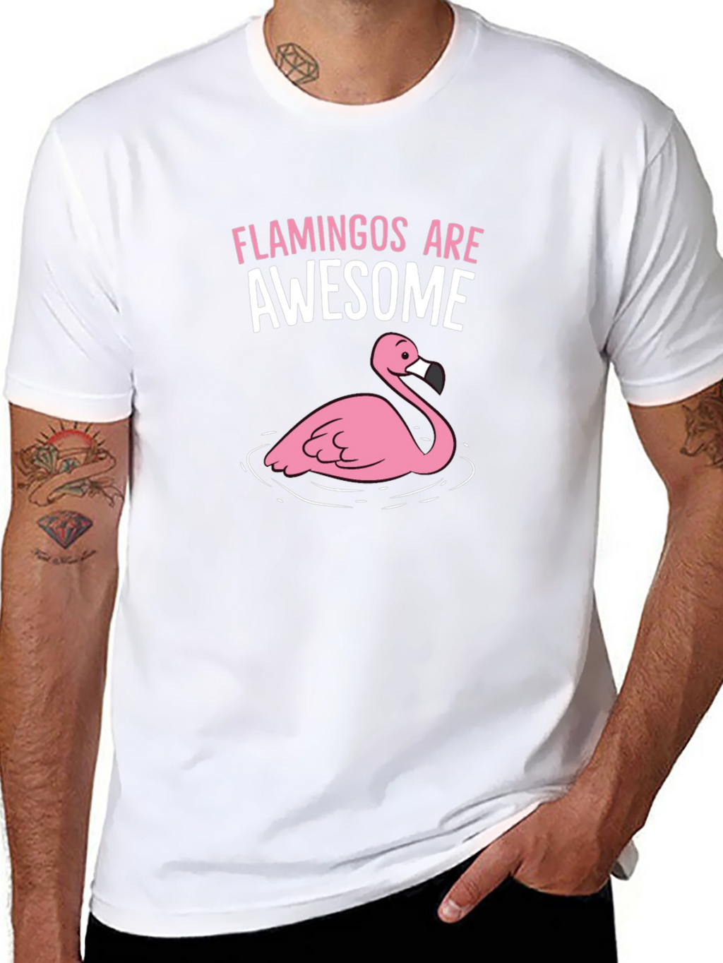 Flamingos Are Awesome Graphic Tee - Black Cotton Shirt