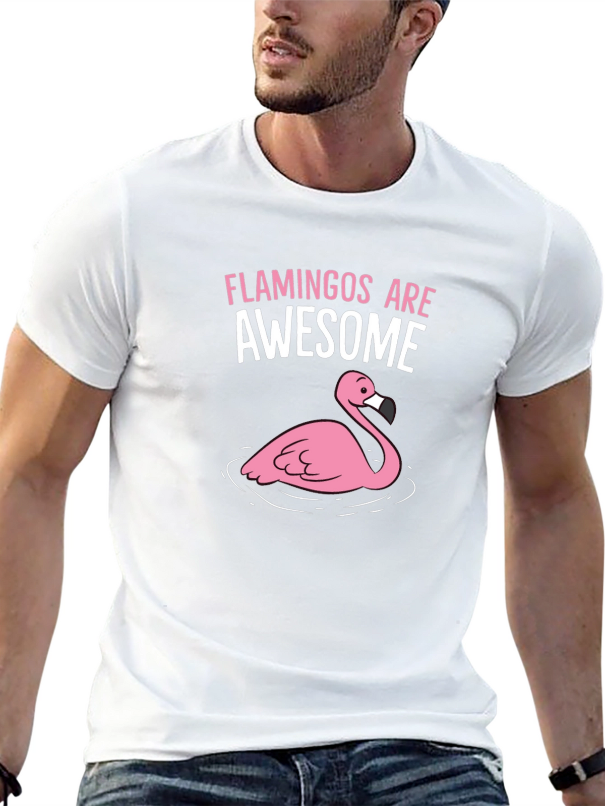 Flamingos Are Awesome Graphic Tee - Black Cotton Shirt