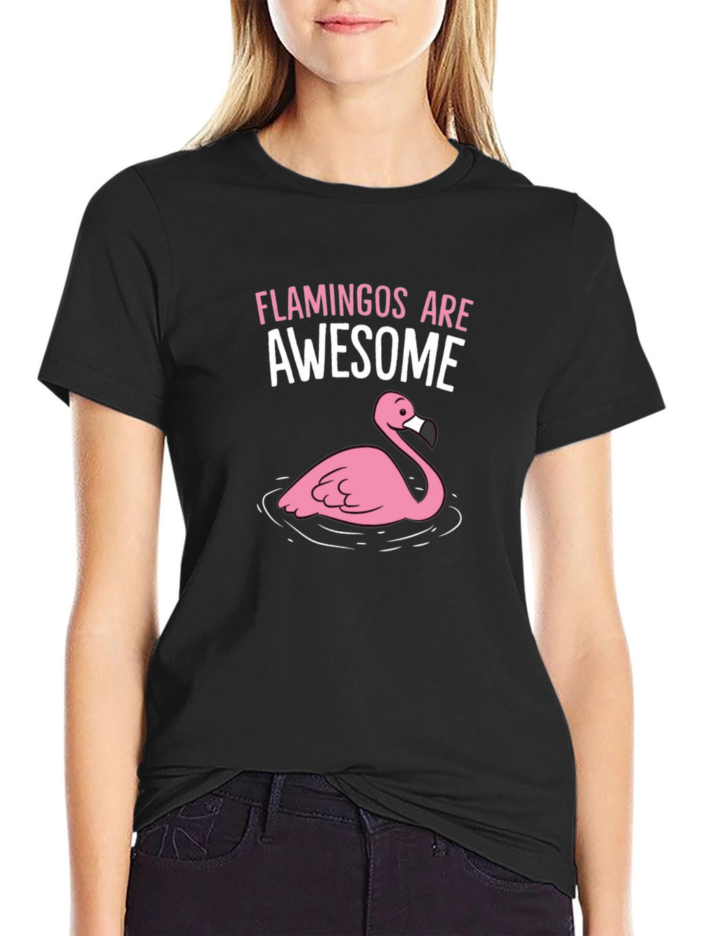 Flamingos Are Awesome Graphic Tee - Black Cotton Shirt