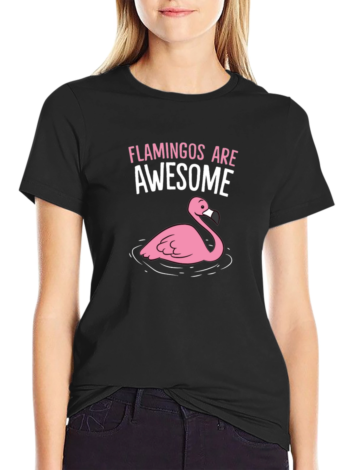 Flamingos Are Awesome Graphic Tee - Black Cotton Shirt