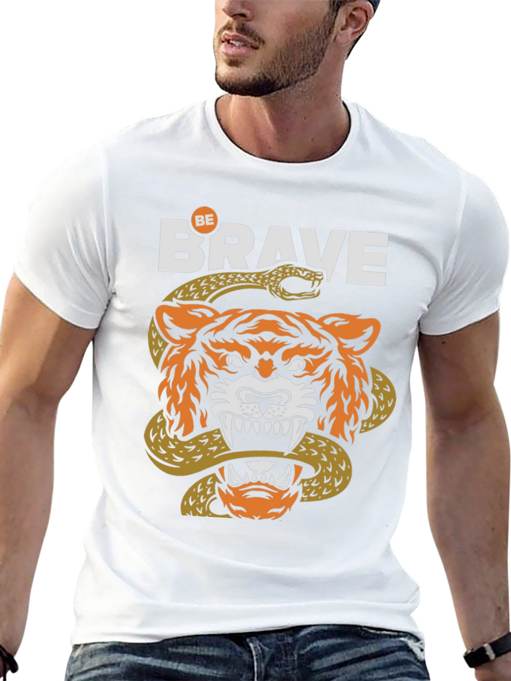 Be Brave Tiger & Snake Graphic Black T-Shirt