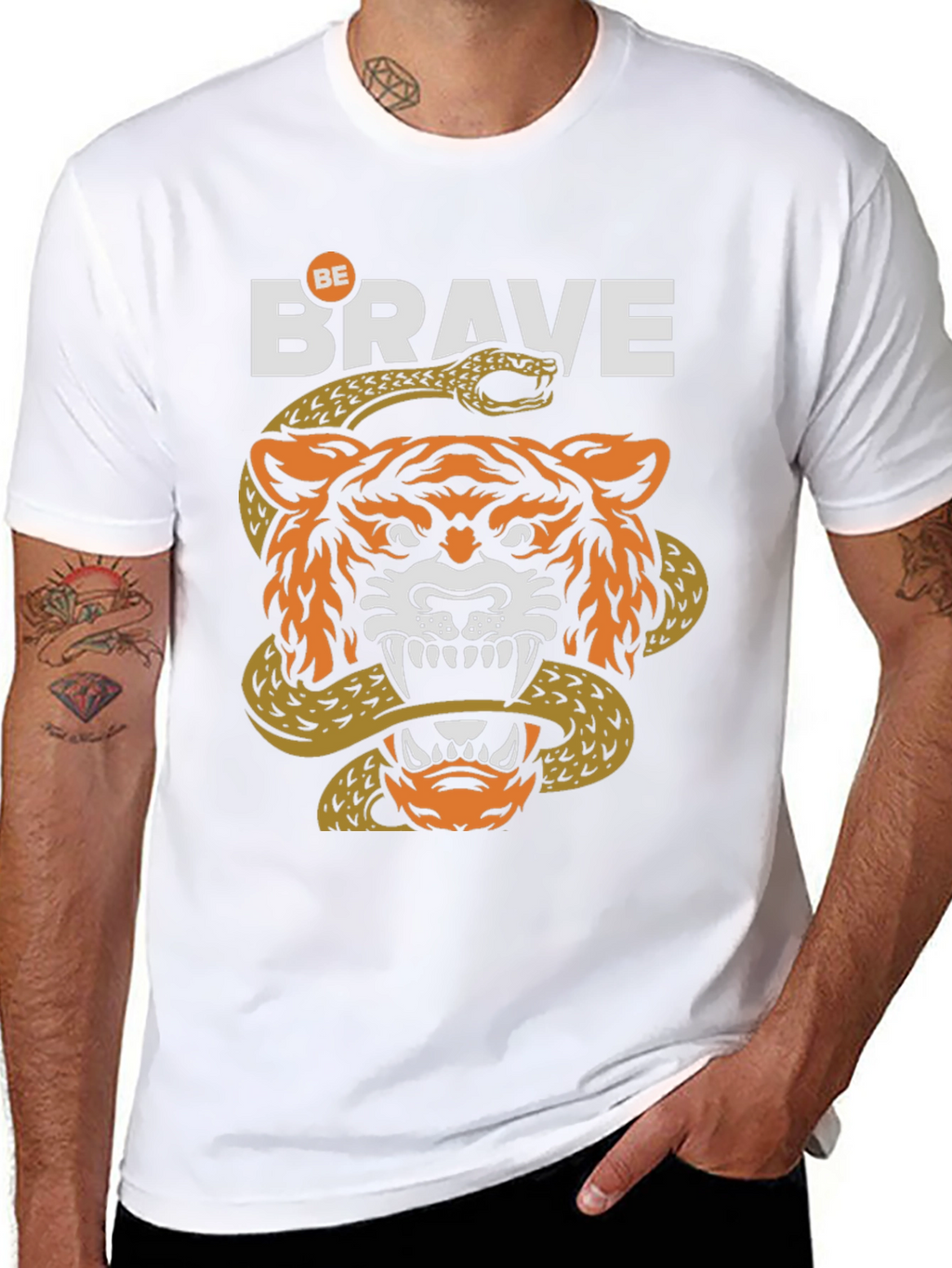Be Brave Tiger & Snake Graphic Black T-Shirt